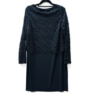 J. Jill Wearever Collection Black Dress, Sz Medium Lace Tier Overlay Rayon Blend